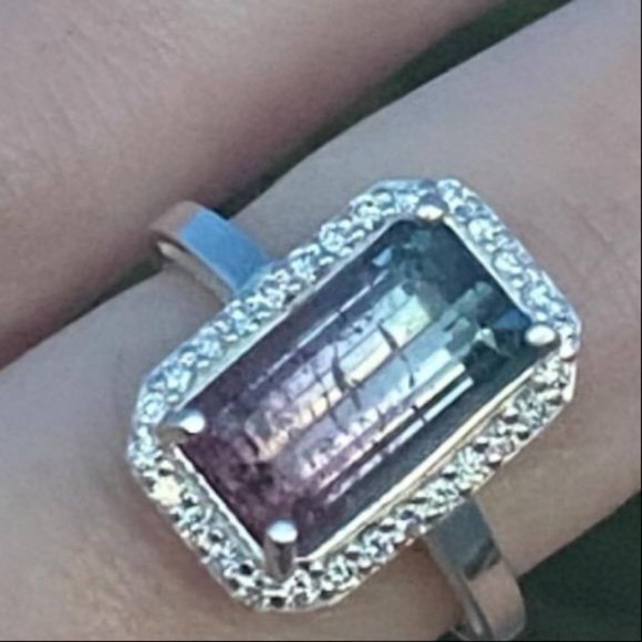 Tourmaline by Moonlight, Size 7, Diamond Halo Engagment Ring - Picture 2 of 8